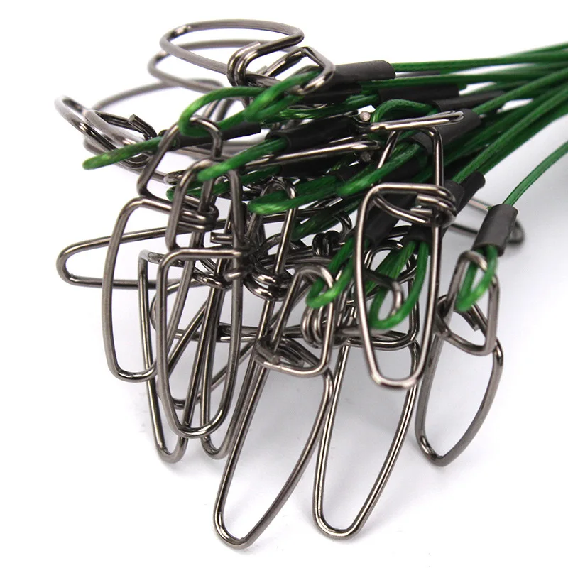 5 unids/lote 50cm hilo de pescar antimordida líder de alambre de acero con accesorio de pesca giratorio negro/verde Olta correa de núcleo de plomo agua salada - imagen 4