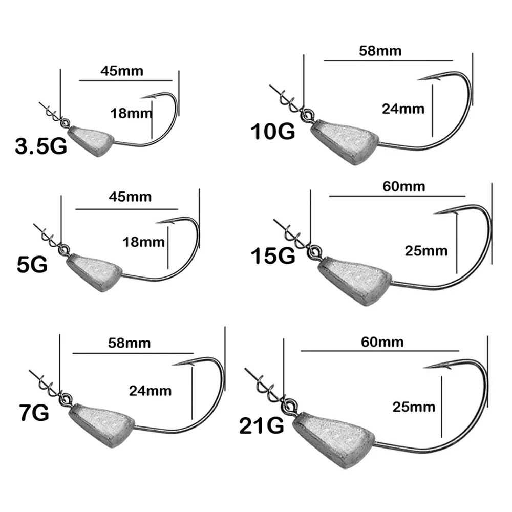 Anzuelo de cabeza plomada expuesta con Pin de centrado, anzuelo de manivela de 3,5g, 5g, 7g, 10g, 15g, 21g, anzuelo de púas para señuelo de gusano suave - imagen 3