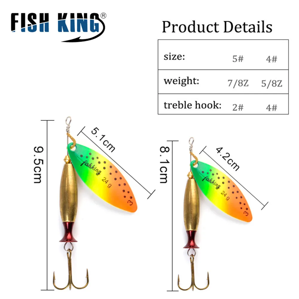 FISH KING-señuelo giratorio de fundición larga, 18g, 24g, cuchara, Lucio, señuelo de pesca de Metal, cebo duro para lubina con ganchos - imagen 3