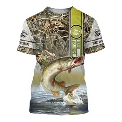 Camiseta de pesca estampado 3D pez agua algodón cómodo