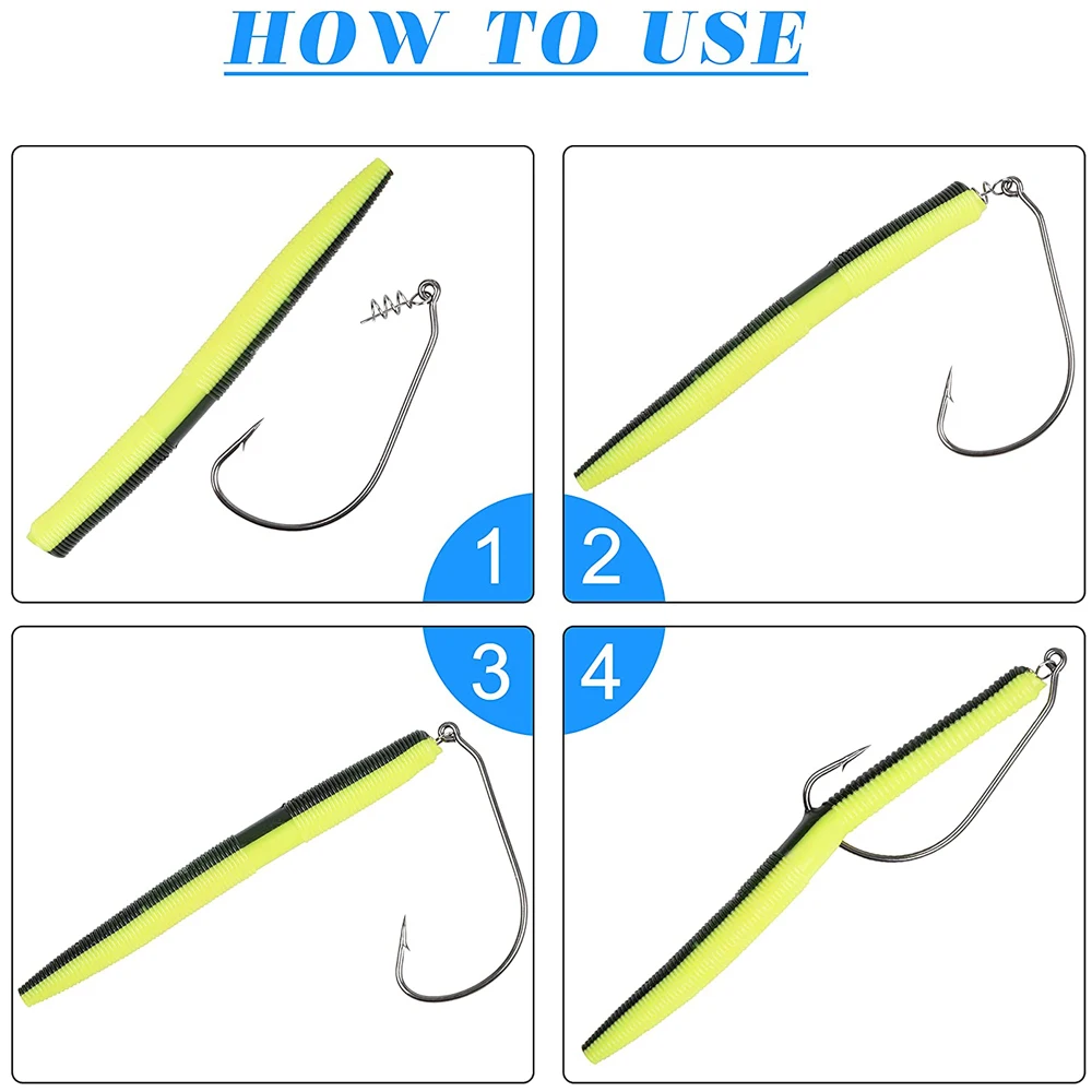 50 unids/caja de gusano con gancho de bloqueo por giro púas manivela carpa gancho suave gusano bajo atraer Plantilla de desplazamiento gancho - imagen 5