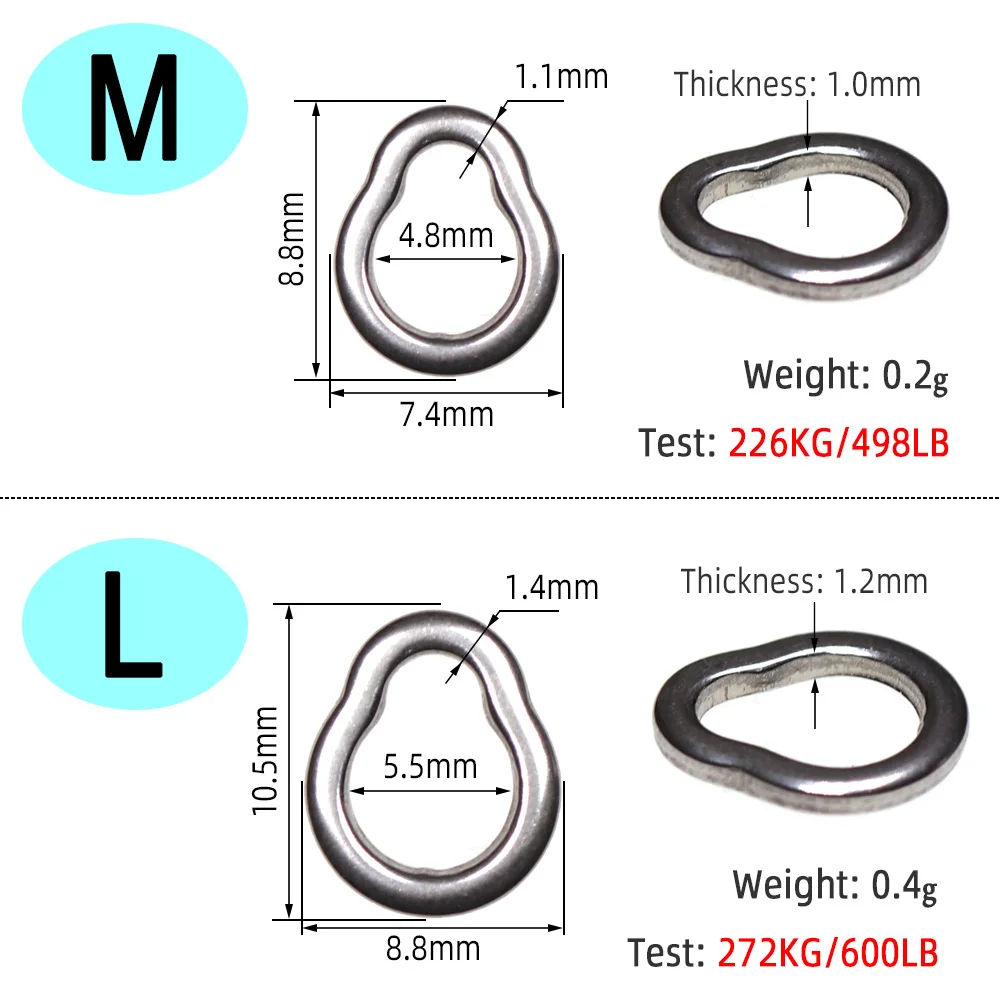 ICERIO 40 Uds anillo de pesca en forma de lágrima de acero inoxidable gancho de asistencia forma de pera anillo sólido plantilla señuelo de pesca conector Terminal L M S - imagen 3
