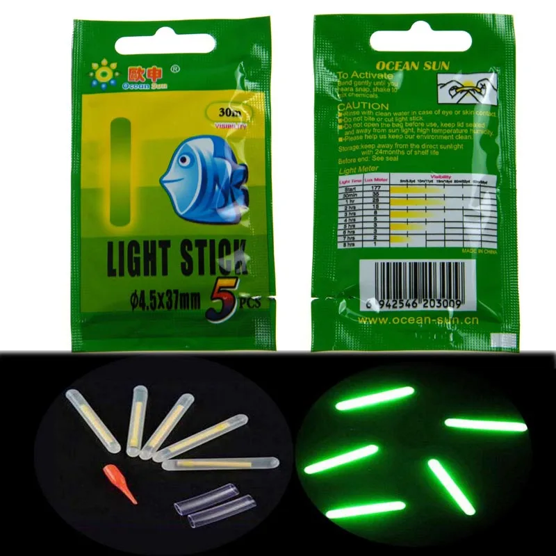 Varillas luminosas flotantes para pesca nocturna, palos de luz fluorescentes verdes para pesca, alarma de campana, 4,5x37mm, 25/50 Uds. - imagen 4