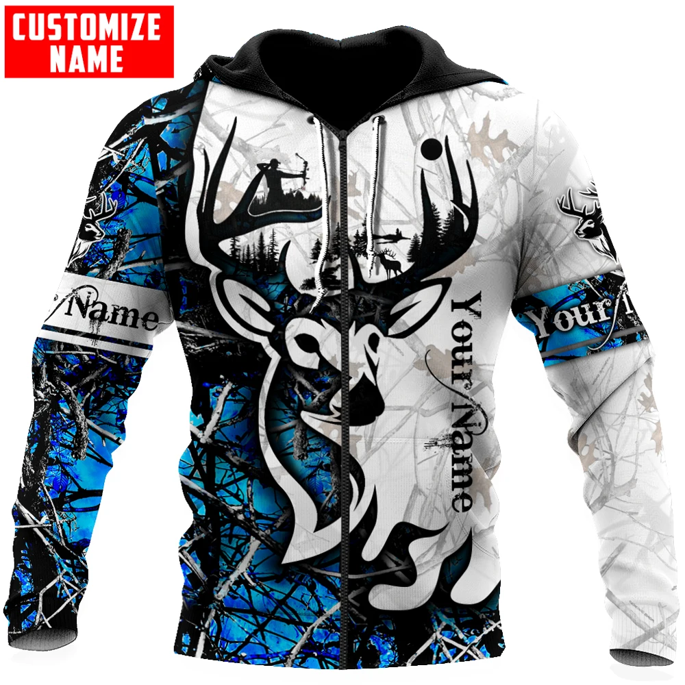 Sudadera con capucha y sudadera con estampado 3D de caza de ciervos con nombre personalizado para hombre, sudaderas con capucha con cremallera Unisex de otoño, ropa de calle informal KJ817 - imagen 4