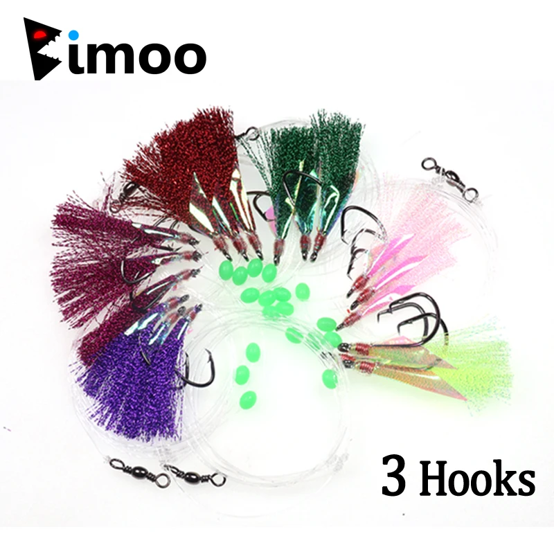 Señuelos de cebo de pesca con anzuelos afilados, anzuelos de piel de pescado, Sabiki, Snapper, Snatcher, Cod, color rojo, amarillo, 3 ganchos, 3/0-8/0, 6 bolsas