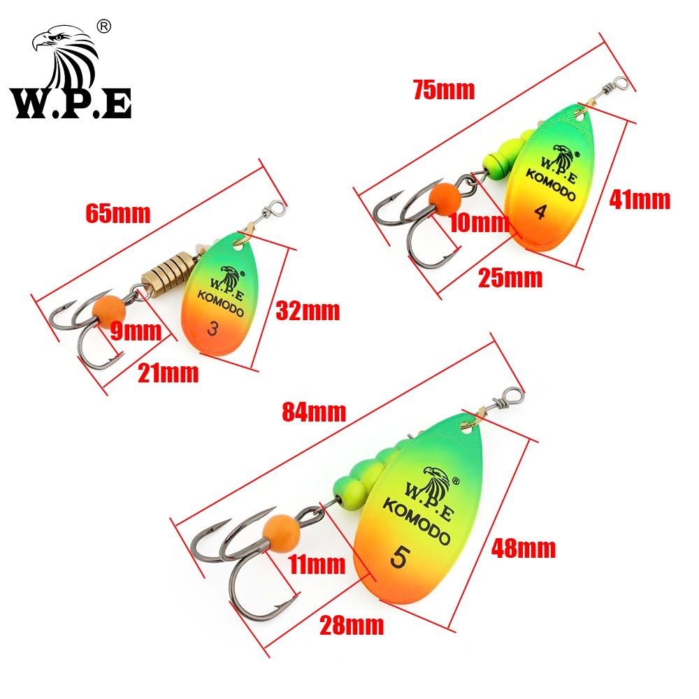 W.P.E 1 pieza señuelo giratorio 3 # /4 # /5 #   Señuelo de Pesca con cuchara, 6,8g/9,5g/13,4g, anzuelo triple de Metal y cobre de latón, señuelo para lubina, aparejos de Pesca - imagen 2