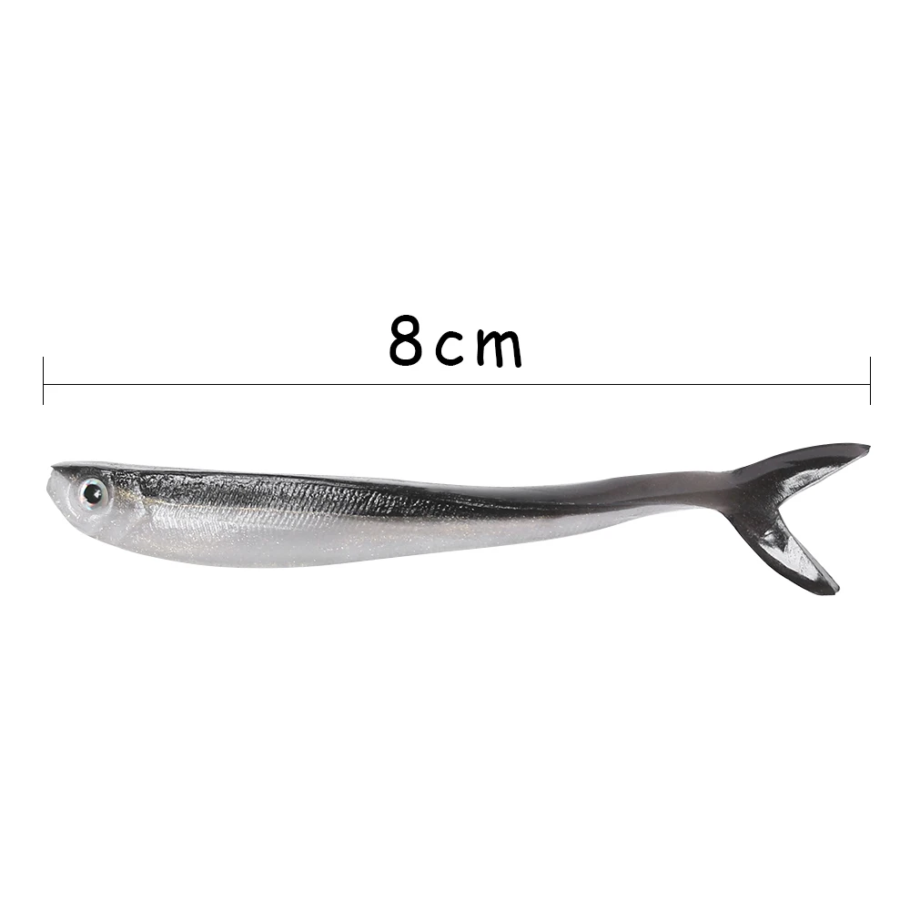 Señuelo de pez suave de silicona, Tiddler plateado, sábalo de goma suave para perca, Lucio, trucha, Wobblers, herramienta de pesca de Takcle, 10 piezas