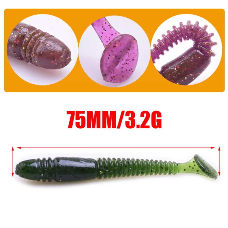 Cebo suave de gusano de silicona con olor a sal, 7,5 cm, 3,2g, anzuelo de carpa, Wobblers, señuelo de Pesca, aparejos de lubina artificiales, 5 unids/lote - imagen 3