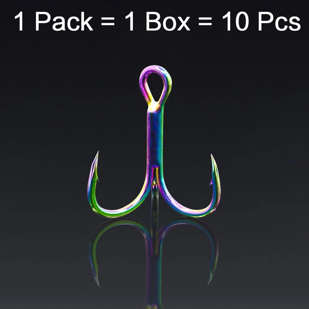 FLYSAND 10 unids/caja anzuelo de pesca triple de acero inoxidable agua salada agua dulce colorido arco iris ancla tres ganchos # 4 # 6 # 8 # 10 - imagen 3