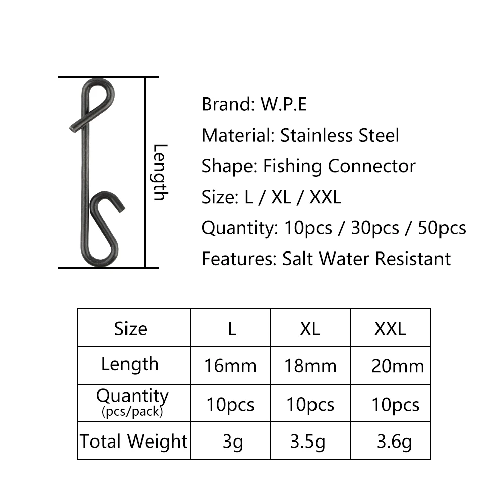 W.P.E-30/50 Uds.-1 lote de envoltura giratoria de pesca, accesorios de pesca de acero inoxidable, Conector de pesca, Kit de señuelo, anzuelo de pescado - imagen 5