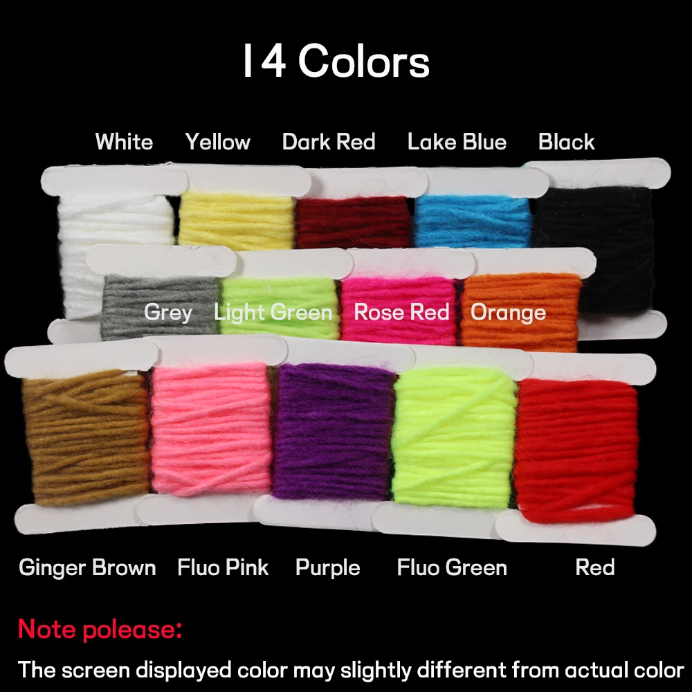 WIFREO 14 colores 3mm/2M atado de moscas hilo huevo atado de moscas Material zumbador Ninfa cuerpo cola atado fibra mosca cuerpo decoración lana - imagen 4
