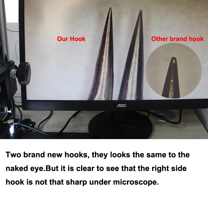 Anzuelo mostrando su diseño de curva tradicional y parte posterior curva