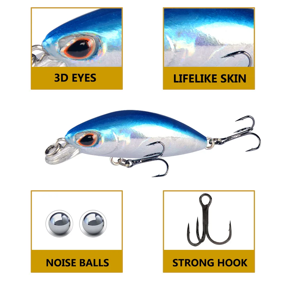 Mini Señuelos de Pesca de pececillos, 1 piezas, 4cm, 2g, Crankbait Artificial de hundimiento lento, cebo duro, Swimbait, Wobblers, señuelo de pesca de carpa - imagen 3