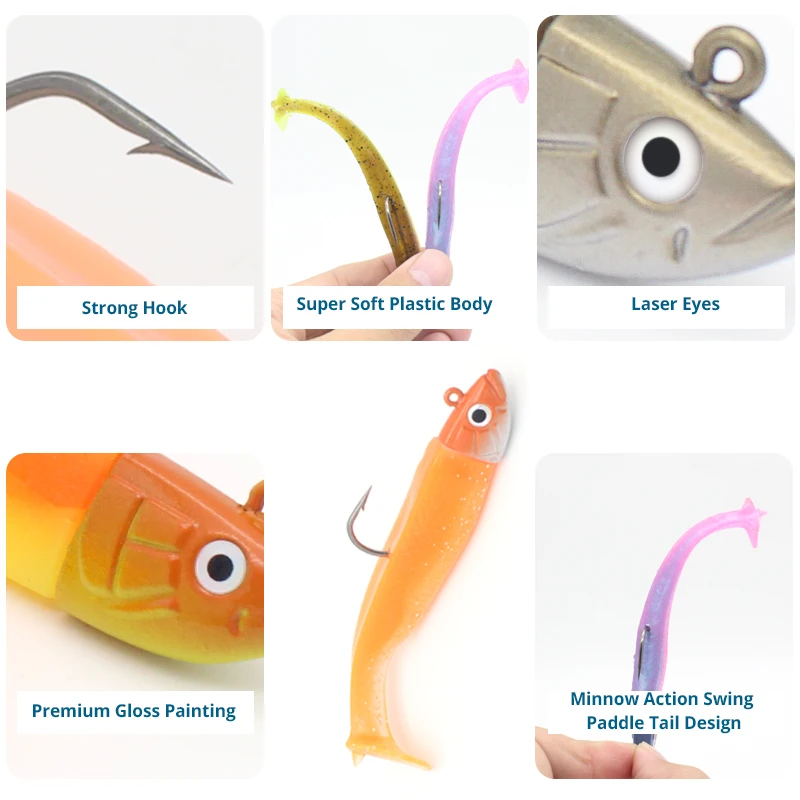 Plantillas de 28 g con juego de señuelos blandos de 12 cm, 45 g, 14 cm, Swimbaits para Walleye y lubina, Señuelos de Pesca, Kit de cebo blando con cola de paleta para - imagen 5