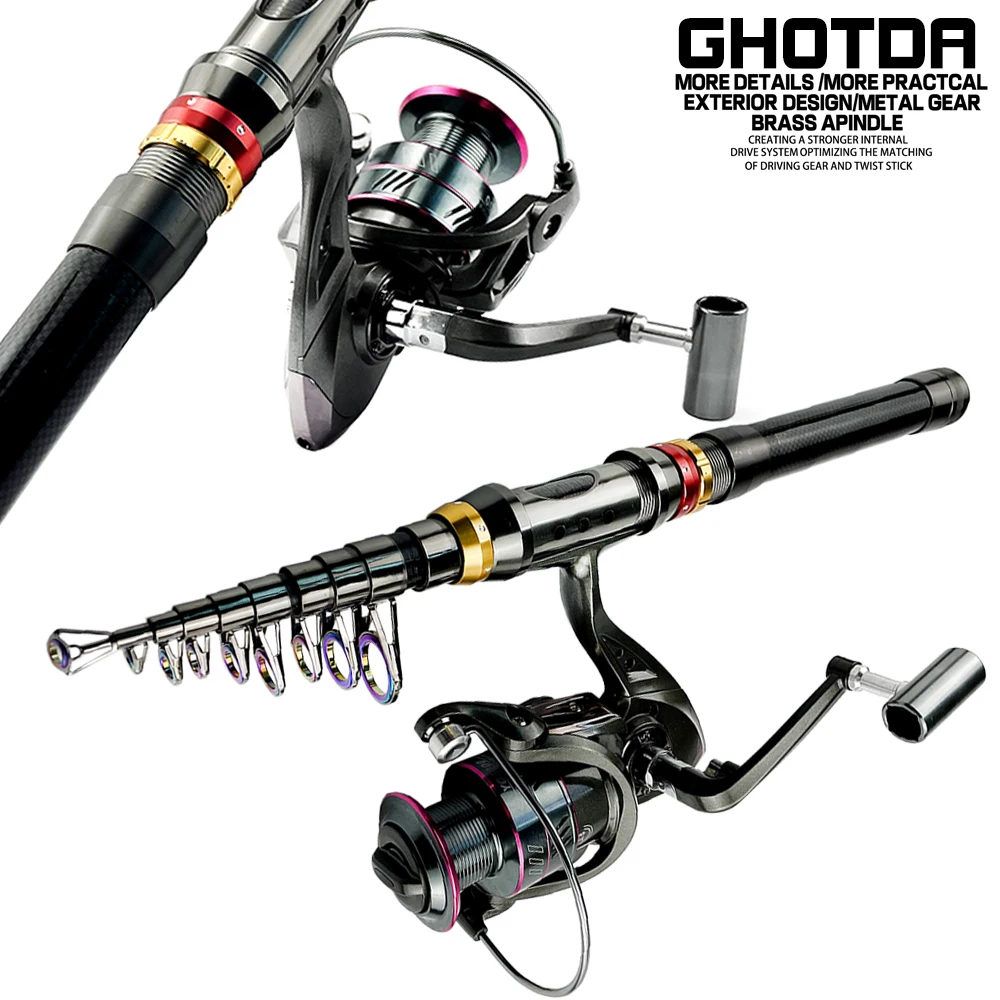 Caña de pescar giratoria de fibra de carbono, Kit de carrete de Pesca telescópico combinado, 1,8-3,6 m, 5,2: 1 - imagen 4