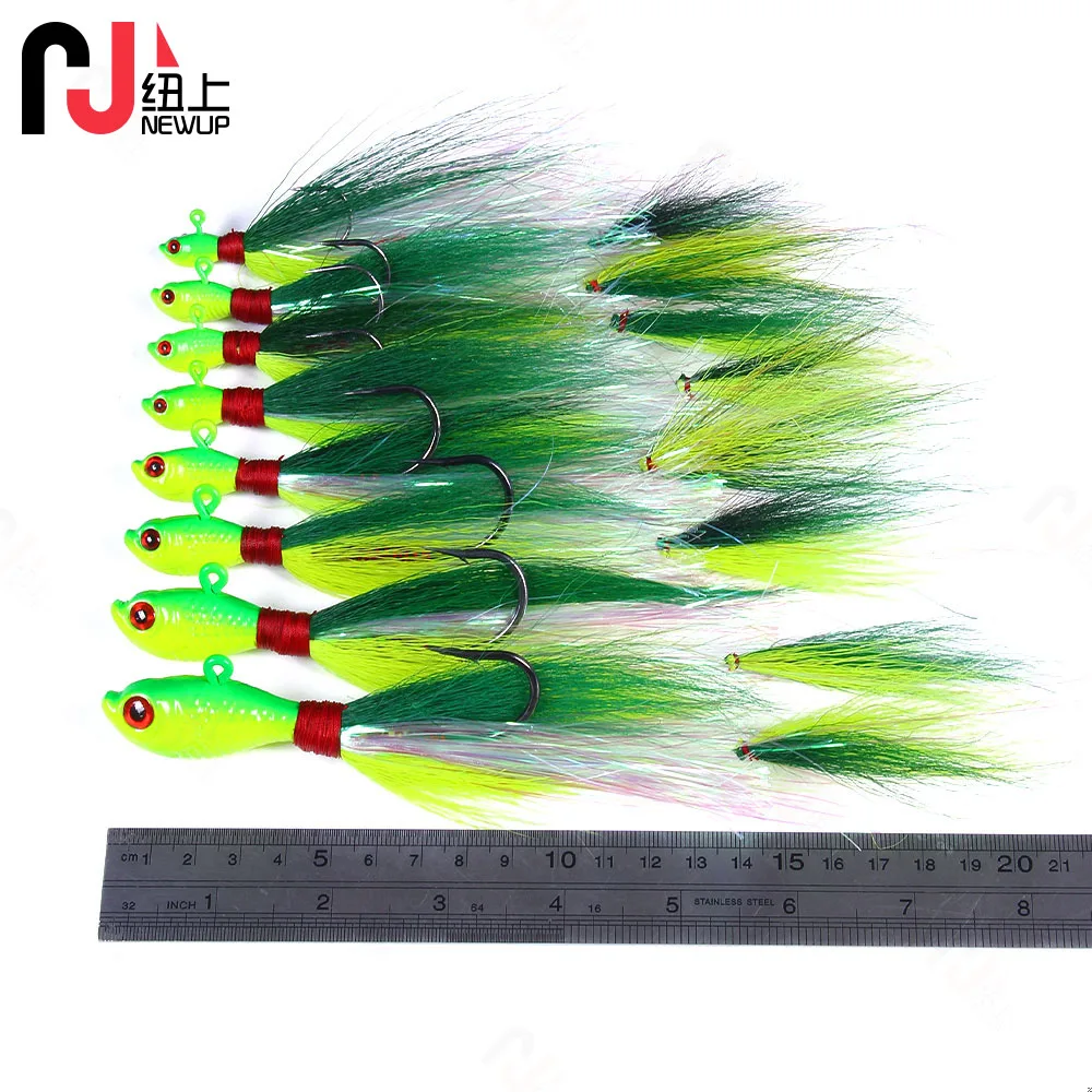 NEWUP-señuelo para cabeza de anzuelo Bucktail de dos colas, anzuelos para el pelo de Bucktail de agua salada, anzuelo de plumas para pelo de ciervo, señuelo de pesca para Jigging y Barba - imagen 4