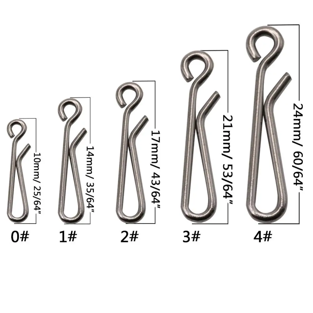 Conector de pesca colgante de acero inoxidable, broches de barril, herramienta de señuelo de mosca de carpa, accesorios de pescado, 50-100 unids/caja, 5 tamaños - imagen 3
