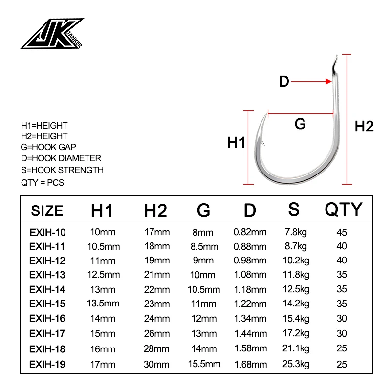 JK # 10~ # 19 anzuelos de pesca ligeros, anzuelo plano plateado Iseama, anzuelos de acero rico en carbono, anzuelo de pesca de mar chinu con púas japonesas - imagen 5