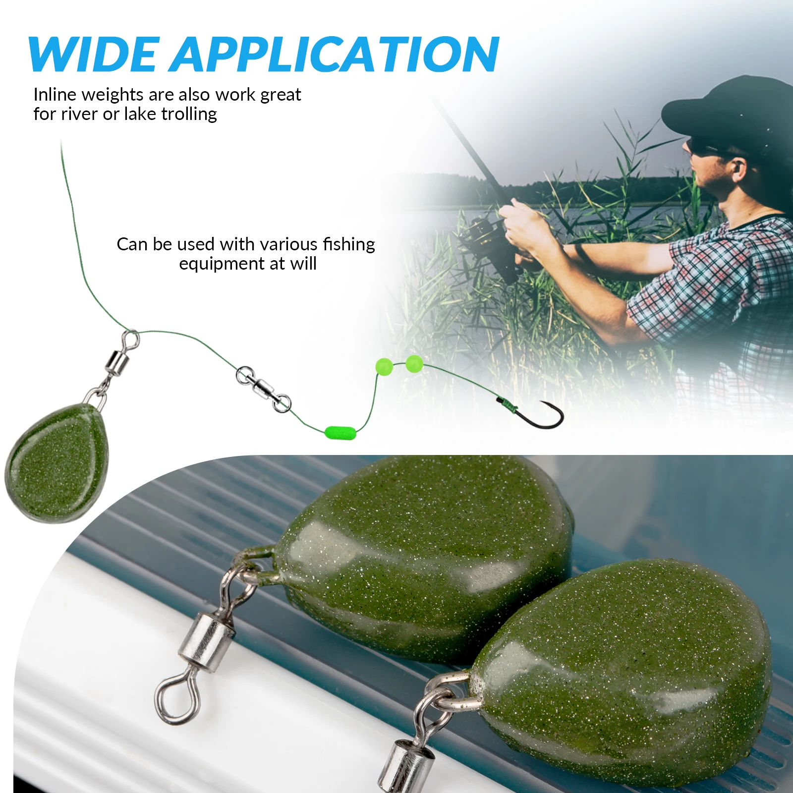 1 Uds. Plomo de pesca 56g 1,98 oz, plomos de pesca con pesas giratorias de piedra verde para pesca de carpa y trucha - imagen 3