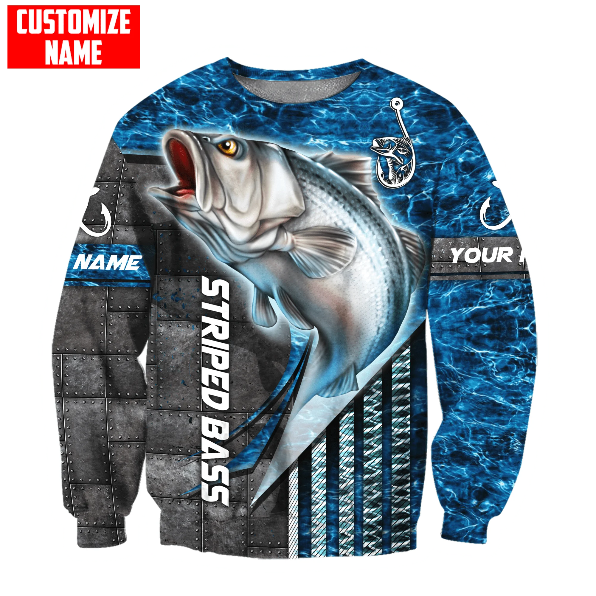 Nombre personalizado pesca de lubina a rayas 3D completamente estampado Sudadera con capucha y sudadera para hombre otoño Unisex Sudadera con capucha con cremallera ropa deportiva Casual KJ838 - imagen 5