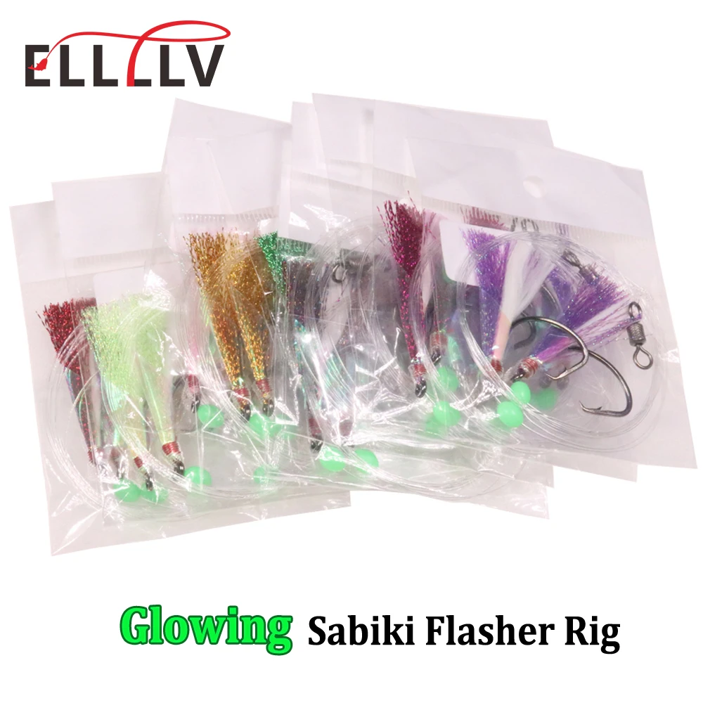 Pargo luminoso brillante para pesca en el mar, aparejo de Jigging de trucha, Sabiki, 10 bolsas, 5/0