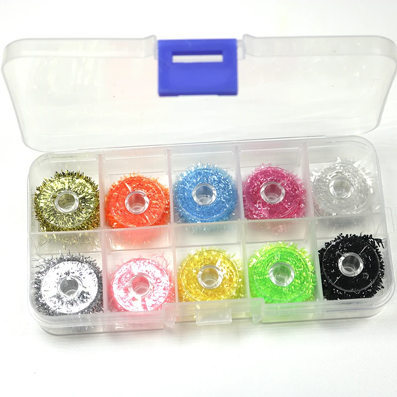 ICERIO-oropel de pesca con mosca, aparejo de línea Flash de cristal de chenilla, fabricación de cebo, serpentina de atado de moscas, Material surtido, 10 colores por juego - imagen 4