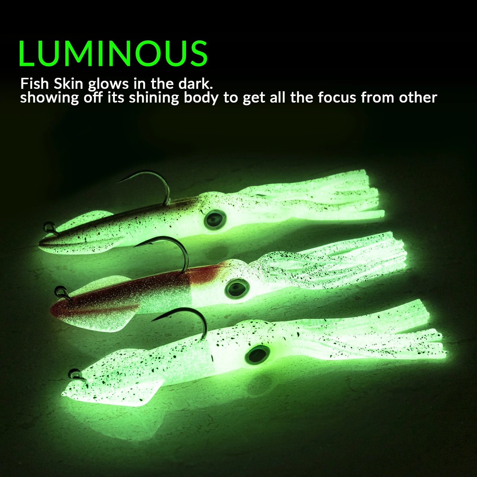 Señuelos blandos de calamar con anzuelo, plantilla de calamar UV luminosa, cebo suave para agua salada, 36g, señuelo de pulpo, pesca Trolling, Wobbler, 2 uds. - imagen 4