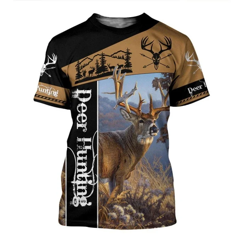 Camisas con estampado 3D de caza de ciervos para hombres y mujeres, camiseta informal de estilo veraniego Harajuku, tops, envío directo - imagen 4