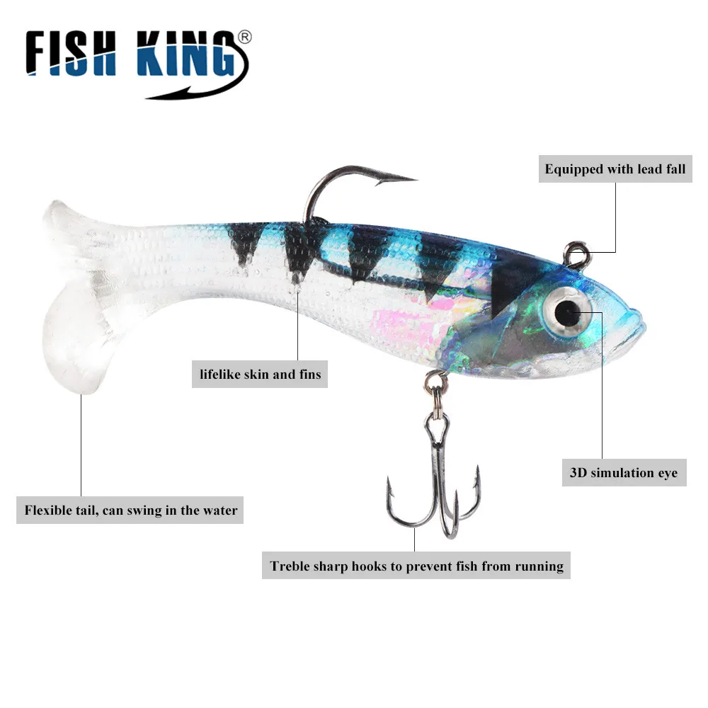 FISH KING-señuelo de pesca de silicona, cebo suave realista con anzuelo triple, cabeza de plantilla Crankbait, ojos 3D, 10 colores, 8/10/12CM - imagen 2