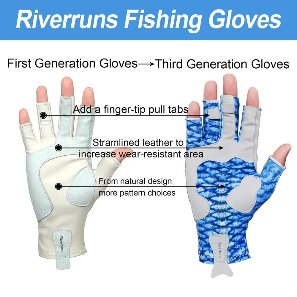 Riverruns UPF 50+ Guantes de pesca sin dedos con protección solar para hombres y mujeres Pesca, canotaje, kayak, senderismo, correr