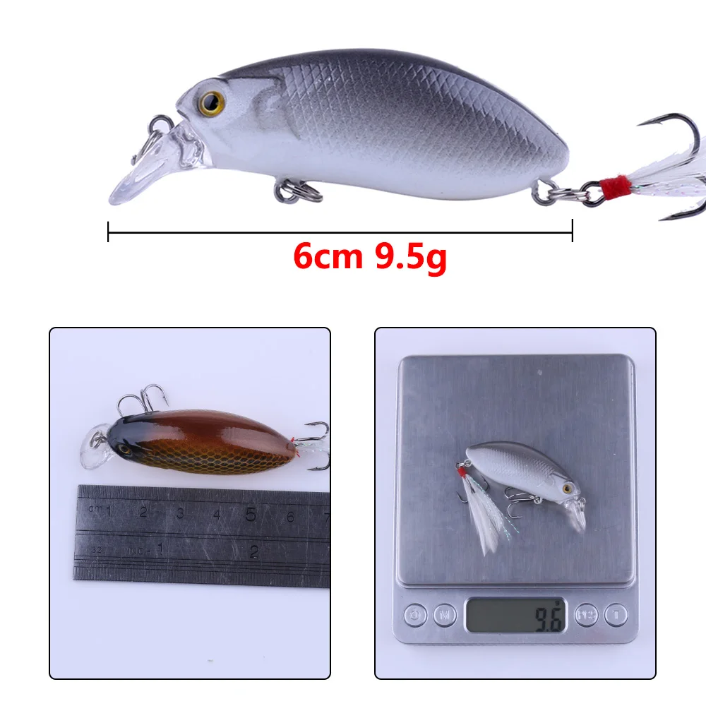 Crankbait de buceo con ganchos de plumas, cebo de manivela duro Artificial, 10 colores, Wobblers, aparejos de pesca, 6CM, 9,5G, 1 ud./10 Uds. - imagen 2