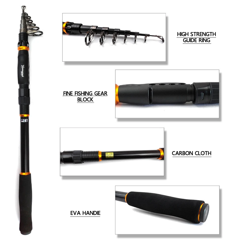 SIECHI-caña de pescar giratoria portátil, 3. 0m2.7m2.4m2.1m, fibra de carbono resistente, potencia H, telescópica, para viaje, en barco o en roca - imagen 3