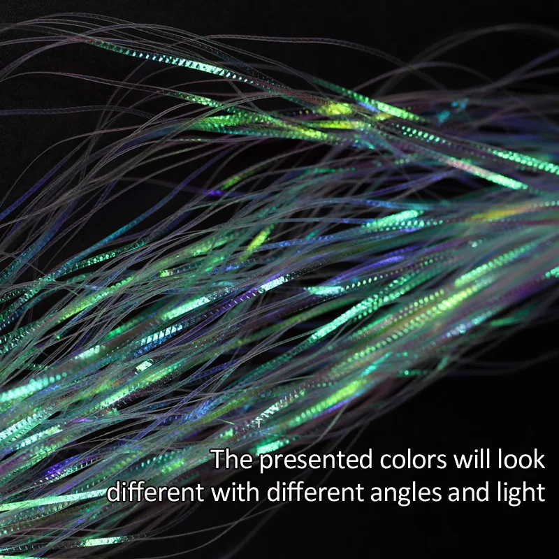 Bimoo-6 paquetes de hebras de Flash onduladas de arcoíris, brillo, Flash iridiscente, cinta de rayas, materiales de cola de atado de mosca de Lucio - imagen 4