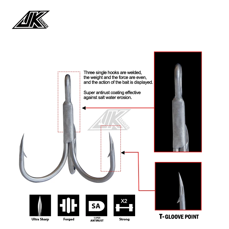 JK JT-27 anzuelos triples – Punta T-Gloove curva redonda antioxidante - imagen 3