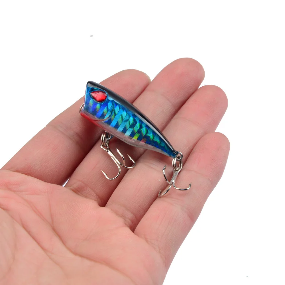 Señuelos de Pesca mini popper fioating 4cm/3g Topwater Popper 3D eyes Wobblers cebo de plástico duro con 6 ganchos # aparejos de pesca, 1-2 uds. - imagen 5