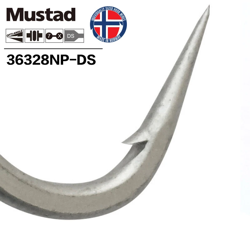 Mustad Noruega Origem Anzuelo de pesca de acero de alto carbono de alta calidad Anzuelo de púas, 2/0 -7/0 # ,36328NP-DS - imagen 3