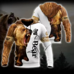 Hermoso oso caza 3D completamente estampado hombres otoño sudaderas con capucha sudadera Unisex ropa de calle Casual chaqueta con cremallera pulóver KJ487
