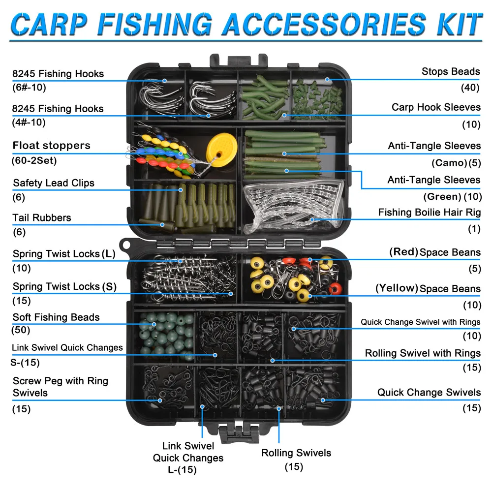 Aparejo de pesca de carpa, anzuelo giratorio de cambio rápido mate, Boilie, cebo, se detiene, manga antienredos, accesorios de pesca de carpa, 348 piezas - imagen 4