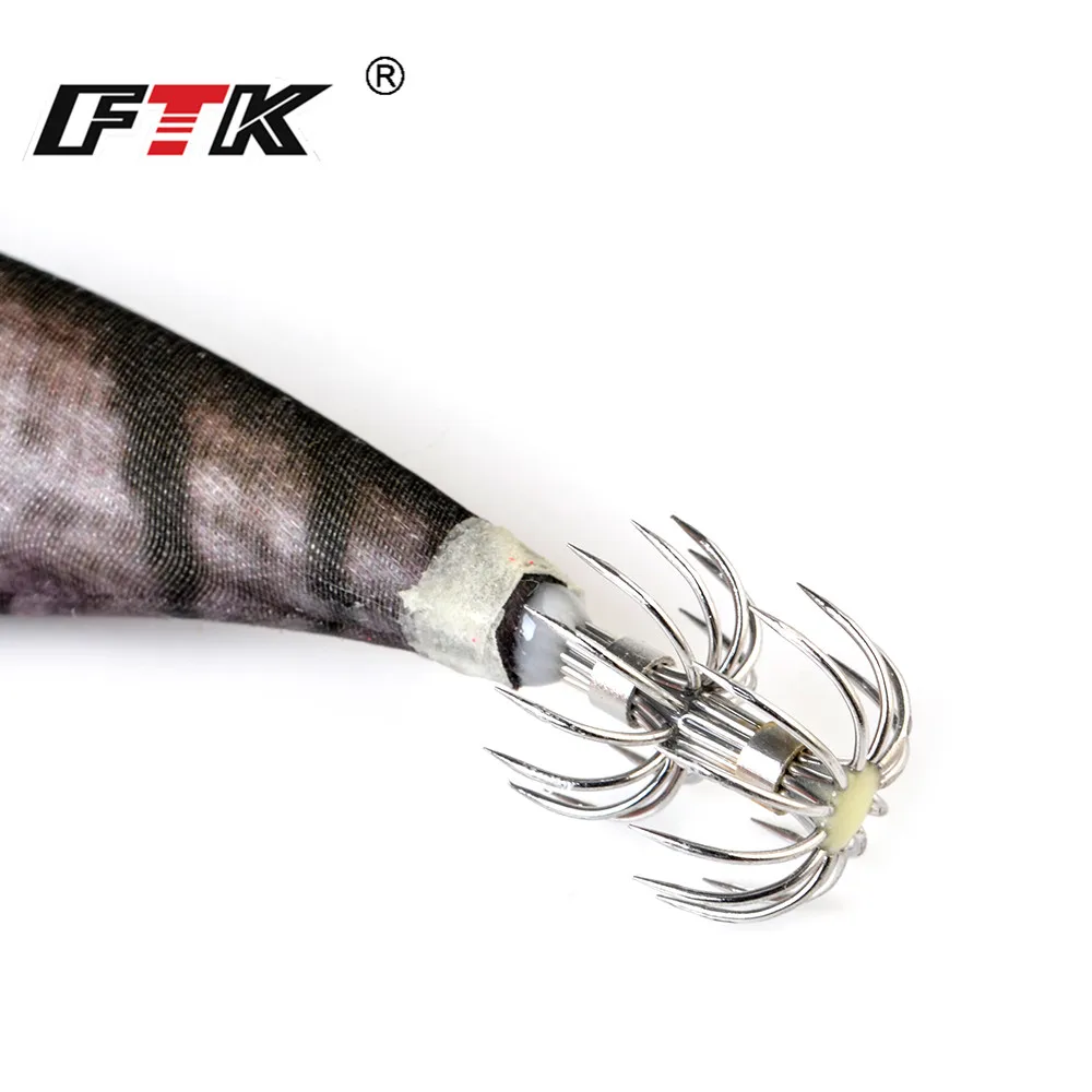 FTK, 1 Uds., plantillas luminosas de calamar, señuelo de pesca con ojos 3D, 16g, pulpo, sepia, madera, camarón, calamar, anzuelo, cebo Artificial duro, pesca en el mar - imagen 5