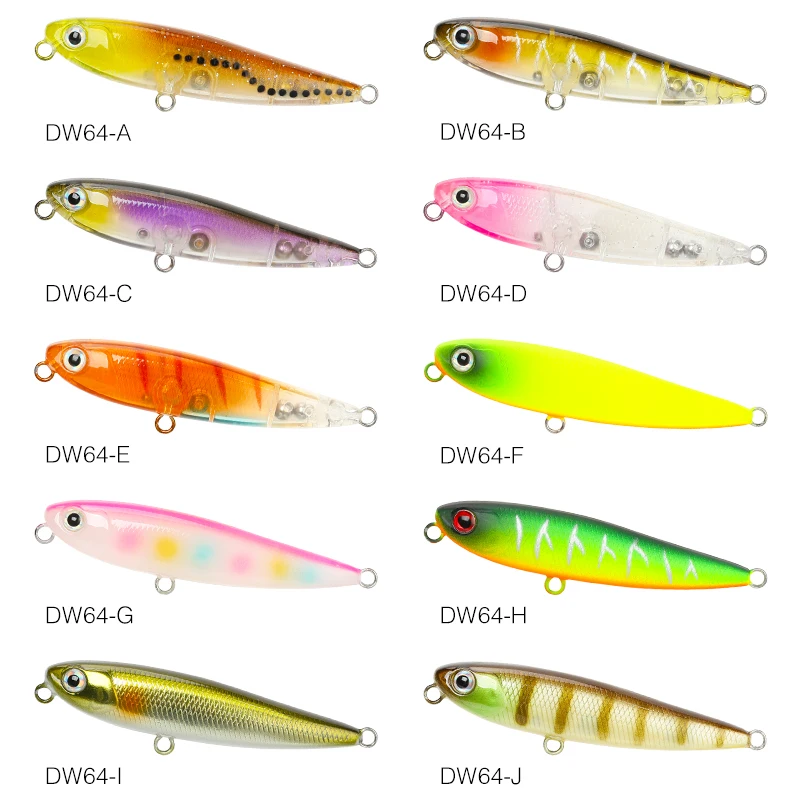 TSURINOYA-señuelo de agua pequeño y superior, cebo duro de 60mm y 3,1g para pesca de pececillos, lápiz flotante para perro, DW64, señuelos de trucha de fundición larga, gran oferta