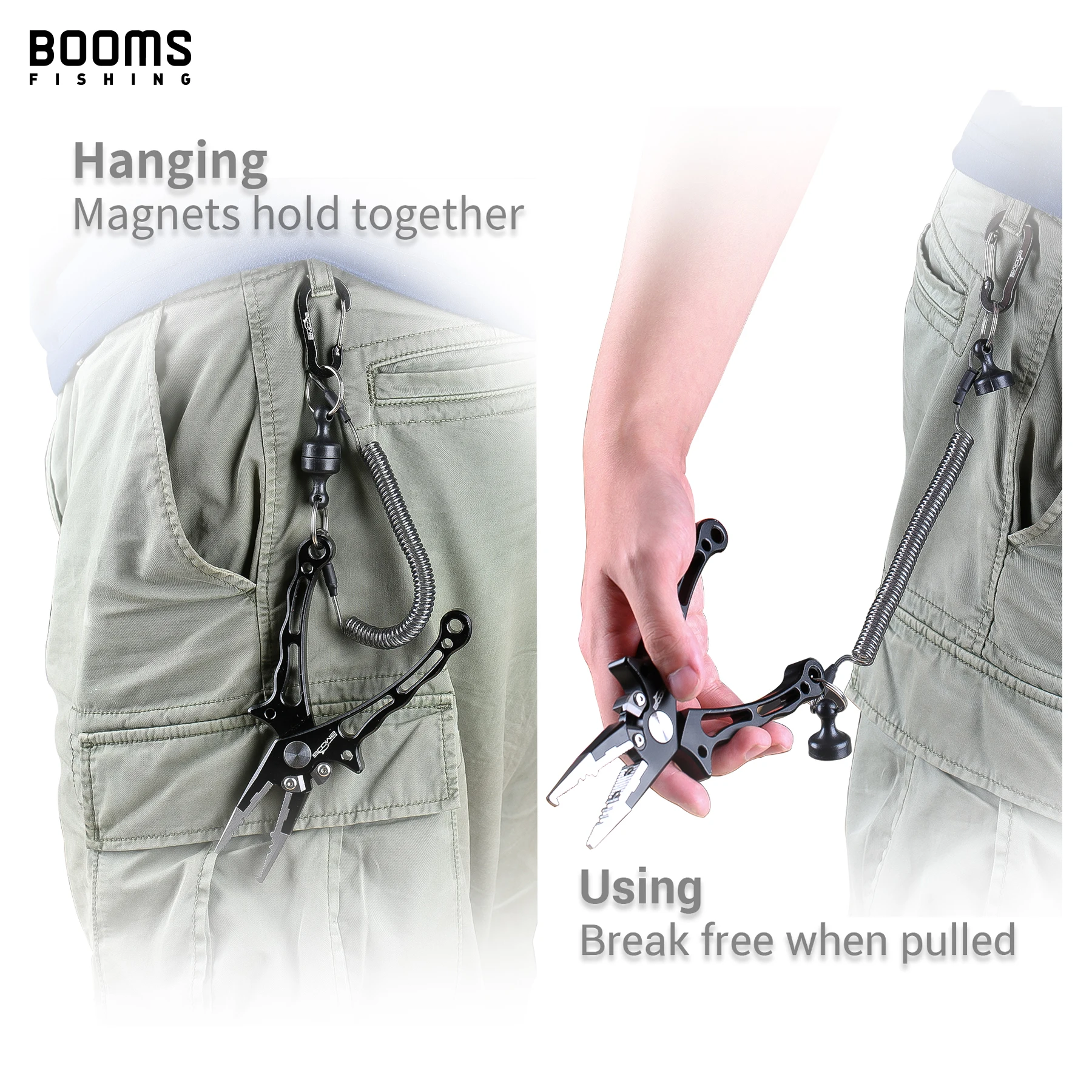 Booms Fishing MRC Soporte de red con clip de liberación magnética con herramienta de pesca Cordón en espiral 1,5 m Negro - imagen 4