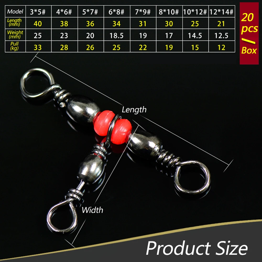 Eslabones de pesca de 3 vías, Conector de pesca en forma de T, barril de latón rodante, cuentas giratorias de Triple Cadena, 20 unids/caja - imagen 3