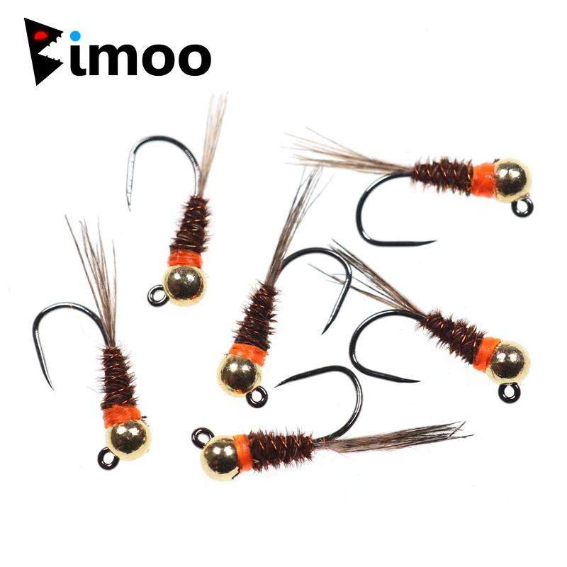 Bimoo 6 uds plantilla de tungsteno Ninfa marrón Euro Perdigon Ninfa mosca húmeda competición pesca ninfas españolas trucha Grayling mosca de pez blanco - imagen 3