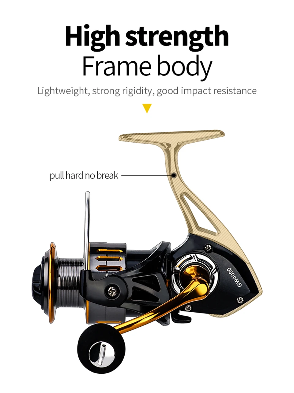 Se muestra un cuerpo de marco de alta resistencia con una caña de pescar