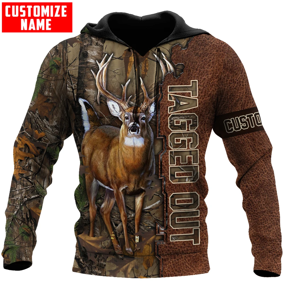 Sudadera con capucha y sudadera con estampado 3D de caza de ciervos con nombre personalizado para hombre, sudaderas con cremallera Unisex de otoño, ropa de calle informal KJ816