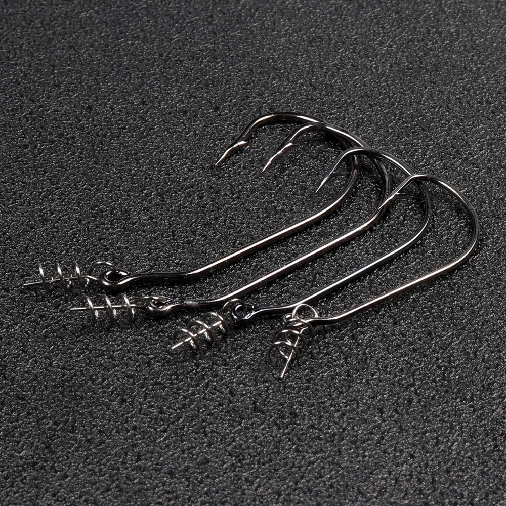 JOHNCOO-anzuelo de pesca compensado de 20 piezas, anzuelo de manivela ancha de acero al carbono para señuelo suave, aparejos de pesca de carpa con púas, anzuelo de gusano - imagen 5