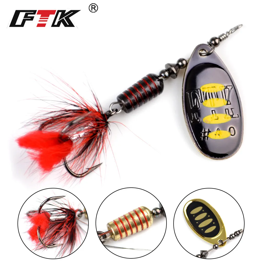 FTK-señuelo de pesca giratorio de Metal, plantilla giratoria, 7,5g, 12g, 17,5g, Spinnerbait, señuelo de Lucio duro, anzuelos triples con pluma - imagen 4