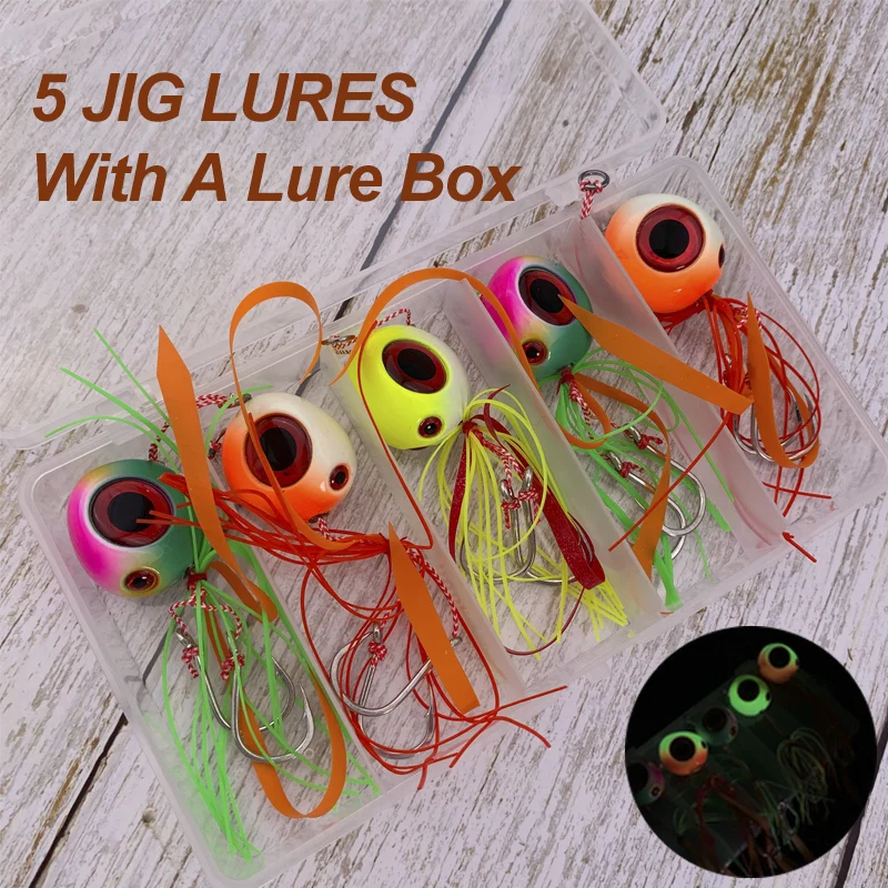 OBSESSION-caja de señuelos de Metal duro, conjunto de señuelos de plantilla de Inchiku de 80g, 100g, 120g y 150g, Tai Rubbers Kabura Slider Jig con ganchos de asistencia, 5 uds. - imagen 2