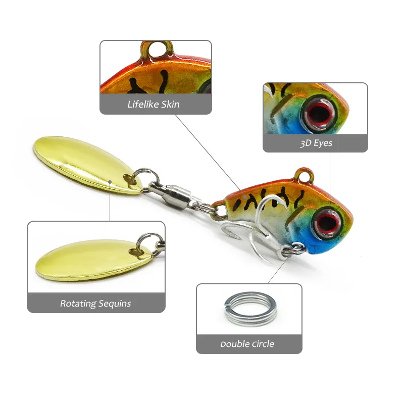 Señuelos de Pesca oscilantes giratorios de Metal Vib cola vibratoria Pesca de invierno 5g 10g15g20g cebos duros artificiales Jig Spinner cuchara Pesca - imagen 5