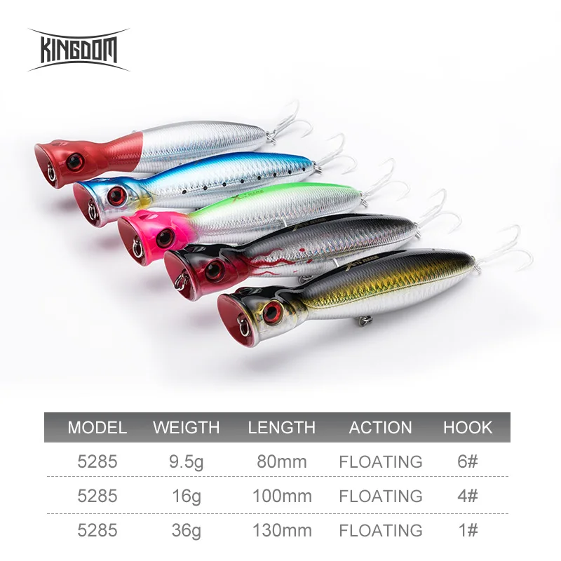 Kingdom TopWater Popper Señuelos de pesca profesionales cebos artificiales duros 8cm 10cm 13cm Wobblers flotantes aparejos de pesca cebos - imagen 3